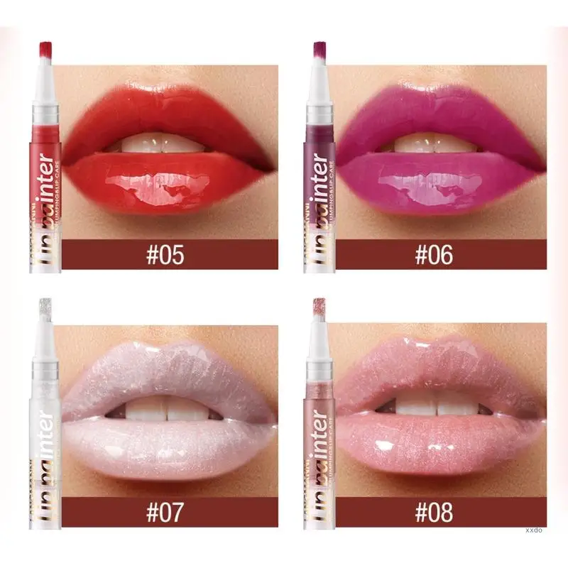 Shimmering Lip Gloss with Twistable Lasting Liquid Lipstick Moisturizing Texture Soft Brush Applicator LANGMANNI