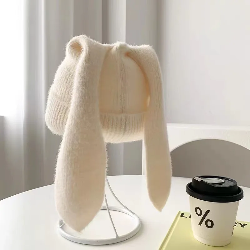New 1Pc Bunny Hats Beanie Long Ear Warm Hat Crochet Knitted Hat Cute Bunny Hat Rabbit Ears Hats for Women Winter Hats Warm Caps 2