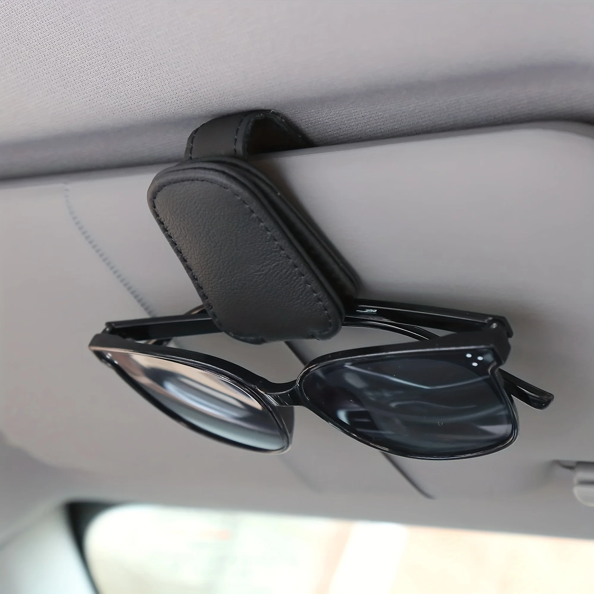 Magnetic Genuine Leather Car Visor Sunglasses Holder