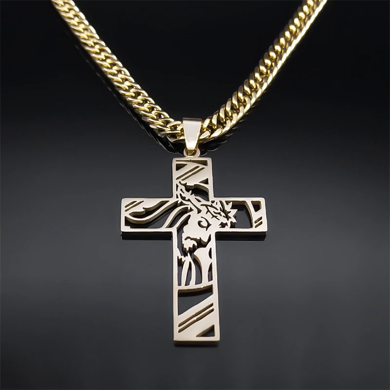 男性用ステンレスネックレス,クロスペンダント,ステンレス鋼,ヘ