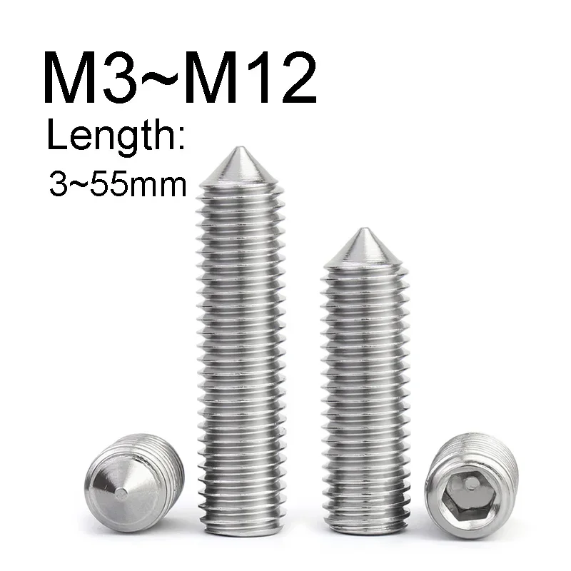 M3 M4 M5 M6 Hex Socket Set Screws – Cone Point, A2 Stainless Steel, DIN 914, Metric Grub Screws