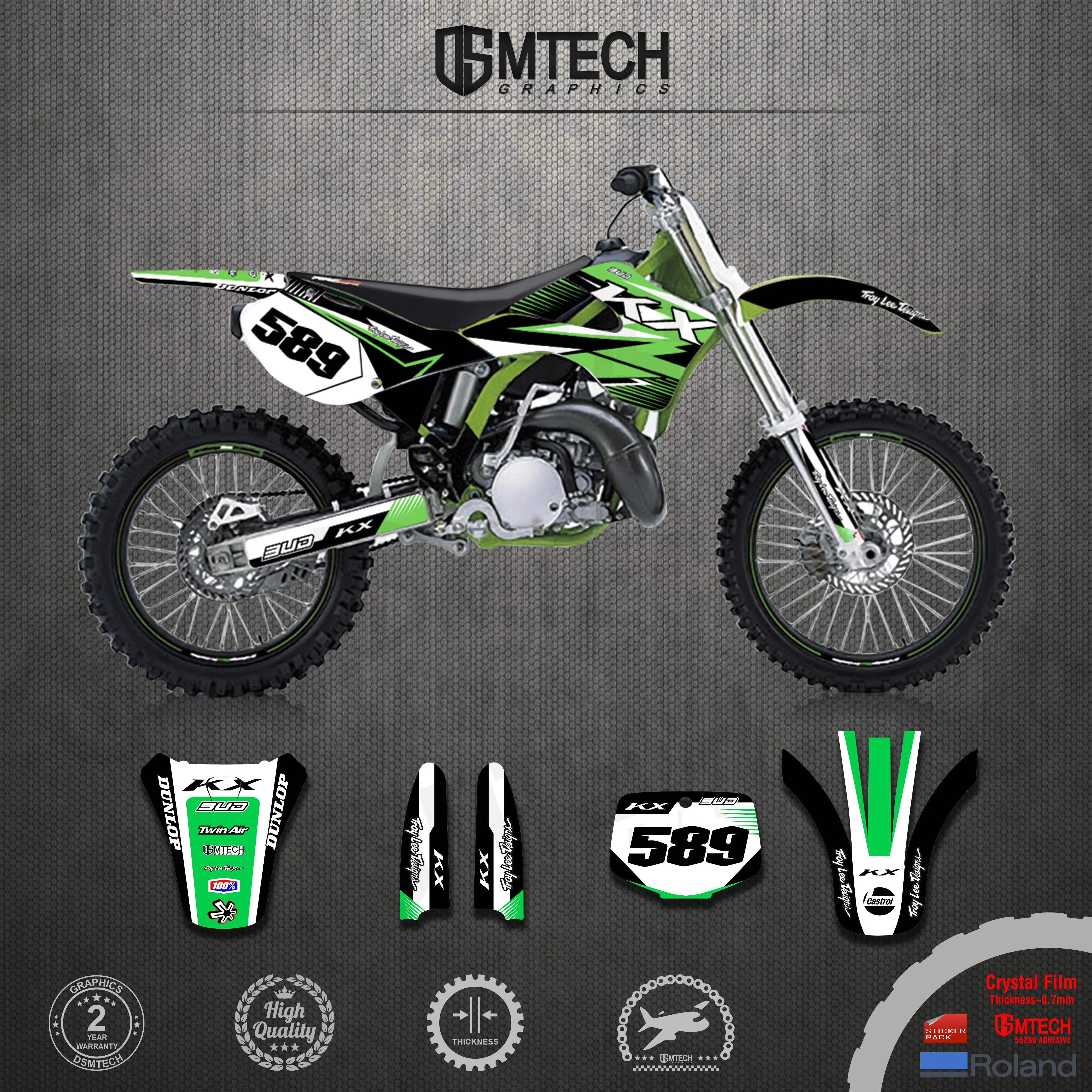 DSMTECH Full Graphics Decals Stickers Motorcycle Background Custom For Kawasaki  KX125  KX250 KX 125 250 1999 2000 2001 2002 for 1998 1999 2000 2001 2002 toyota land cruiser 100 series hzj105 hdj100 master power window switch 84820 60120