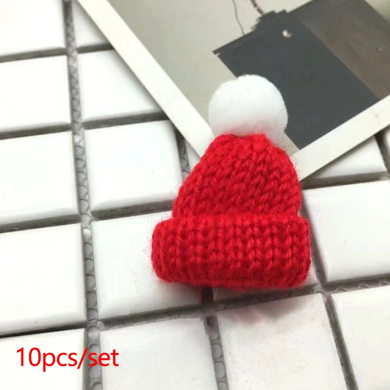 10Pcs Mini Christmas Hat Christmas Decorations Knitted Wool Hat Cute Santa for Xmas New Year Navidad Ornaments