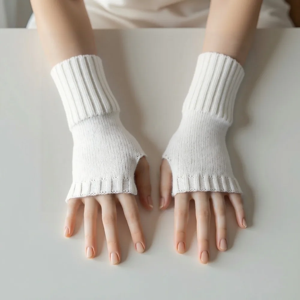 New Knitted Knitted Gloves Solid Color Elastic Half Finger Mitten Soft Fingerless Gloves Autumn and Winter