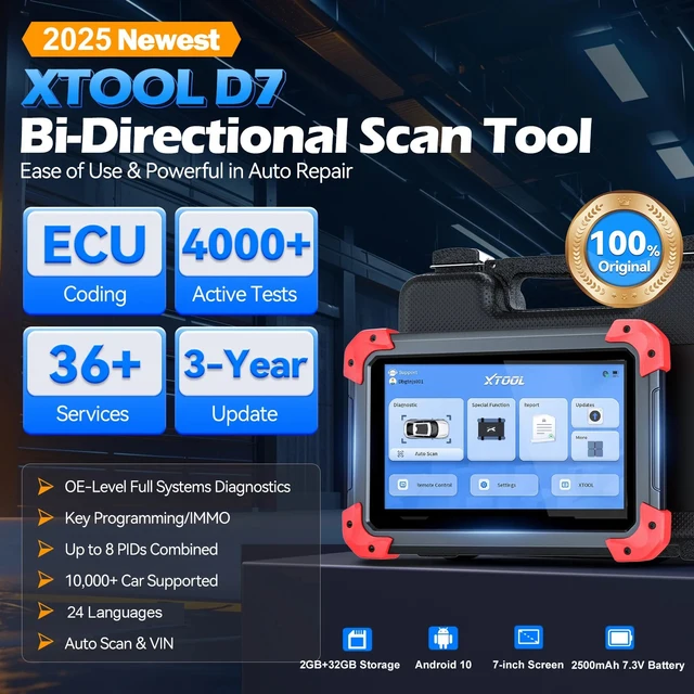 XTOOL D7 V2.0 All System Automotive Diagnostic Tool OBD2 Scanner ECU Coding Bidirectional Control 38+ Service FCA CAN FD DOIP 2
