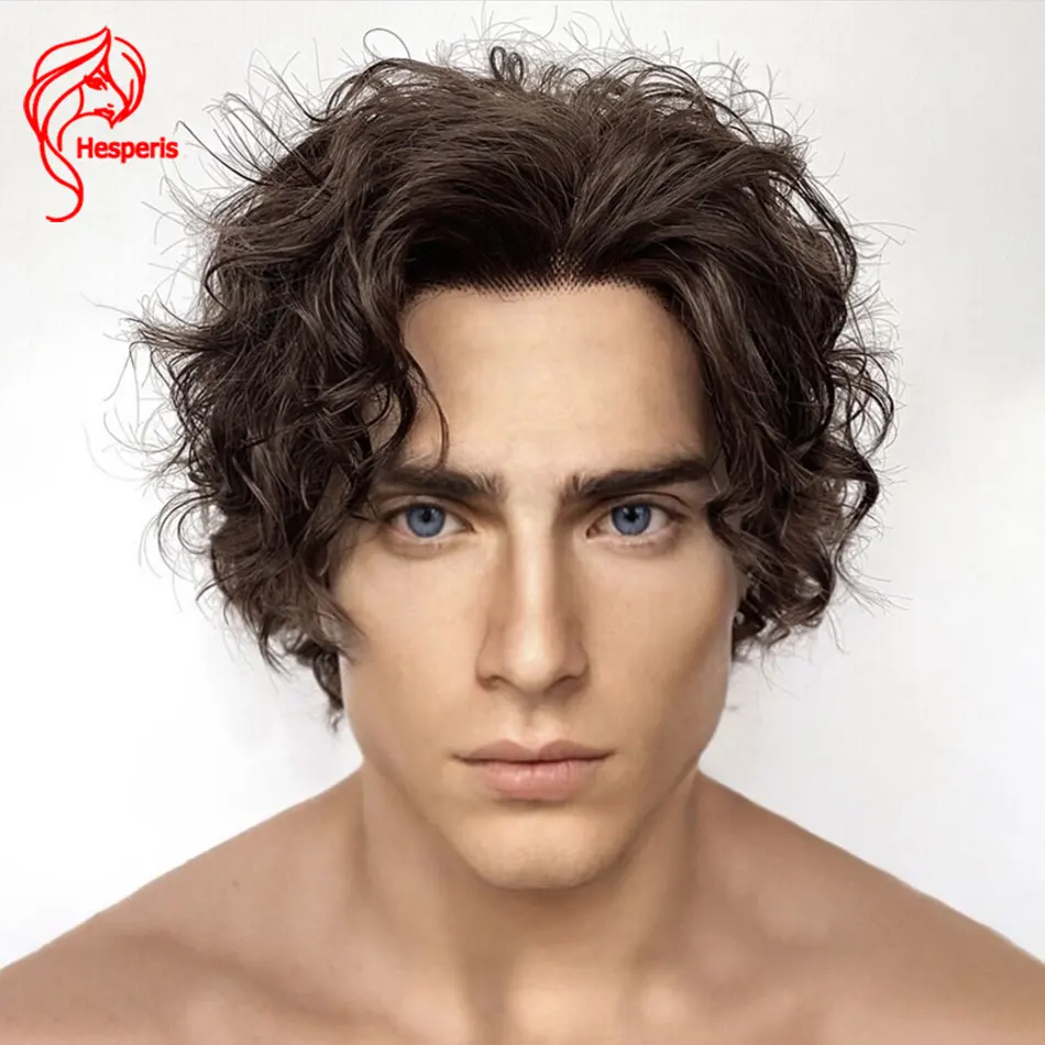 Hesperis 13X6 Lace Front Dark Brown Wigs For Men 100% Human Hair Short Curly Cut Lace Wigs Glueless Natural Color Male Wigs