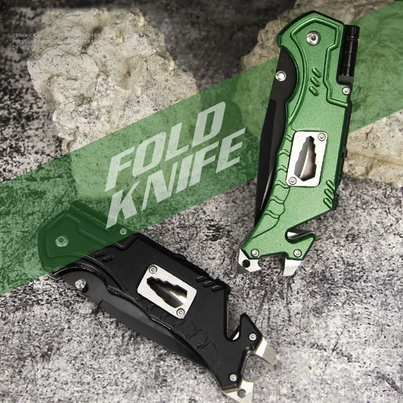 

Outdoor Folding Knife Stainless Steel Camping Survival Tool with LED Lights Aluminum Alloy Handle Self Defense Tactical Knives