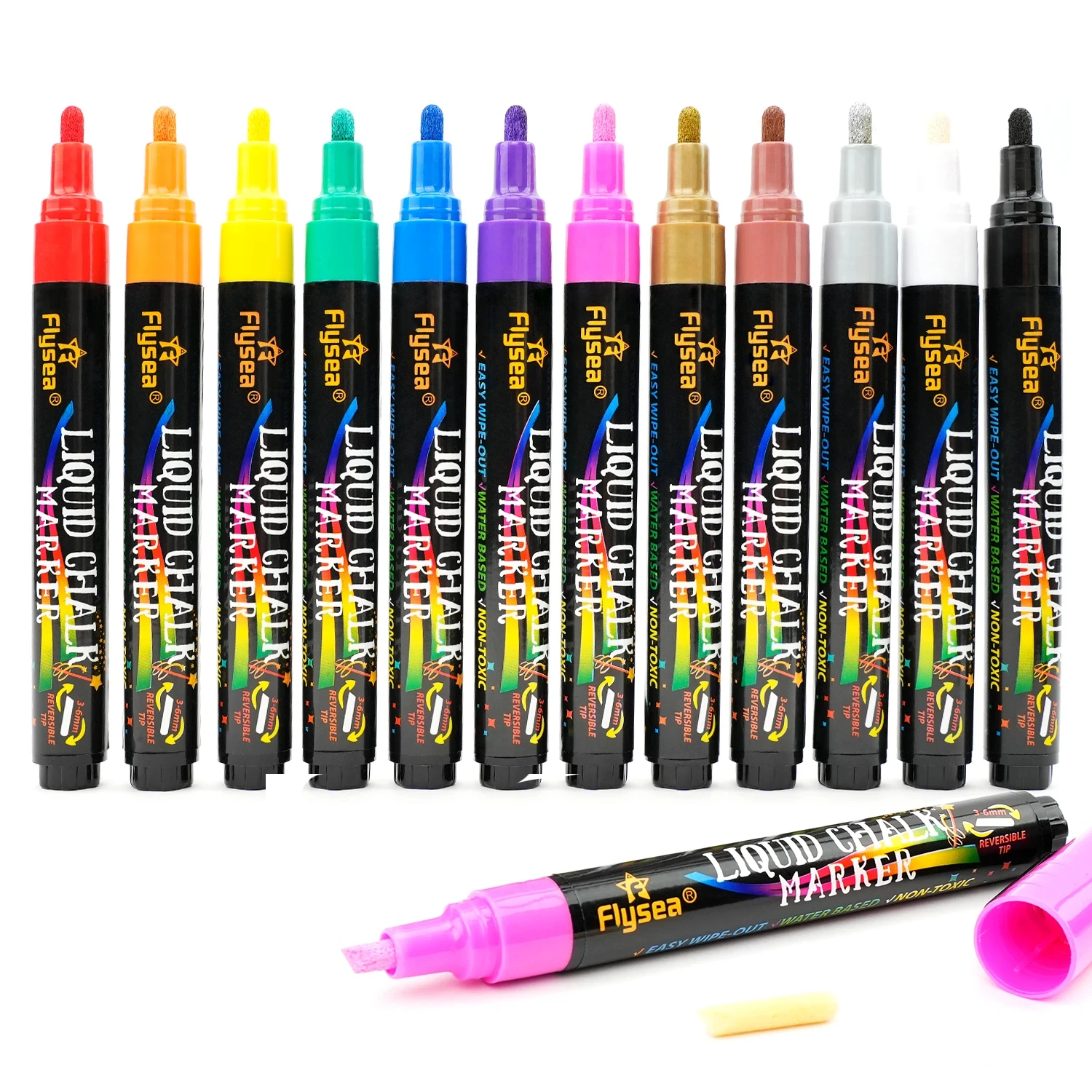 12PCS/Set Liquid Chalk Marker Pens Erasable LED Writing Board Glass Window Art 12 Colours Marker Pens,3mm-6mm Tips 3