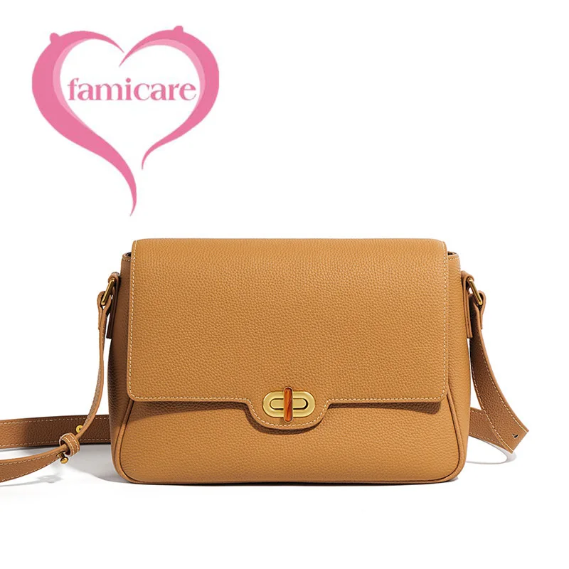 SolidColorFemaleGenuineLeatherMessengerBagsLargeCapacityLady