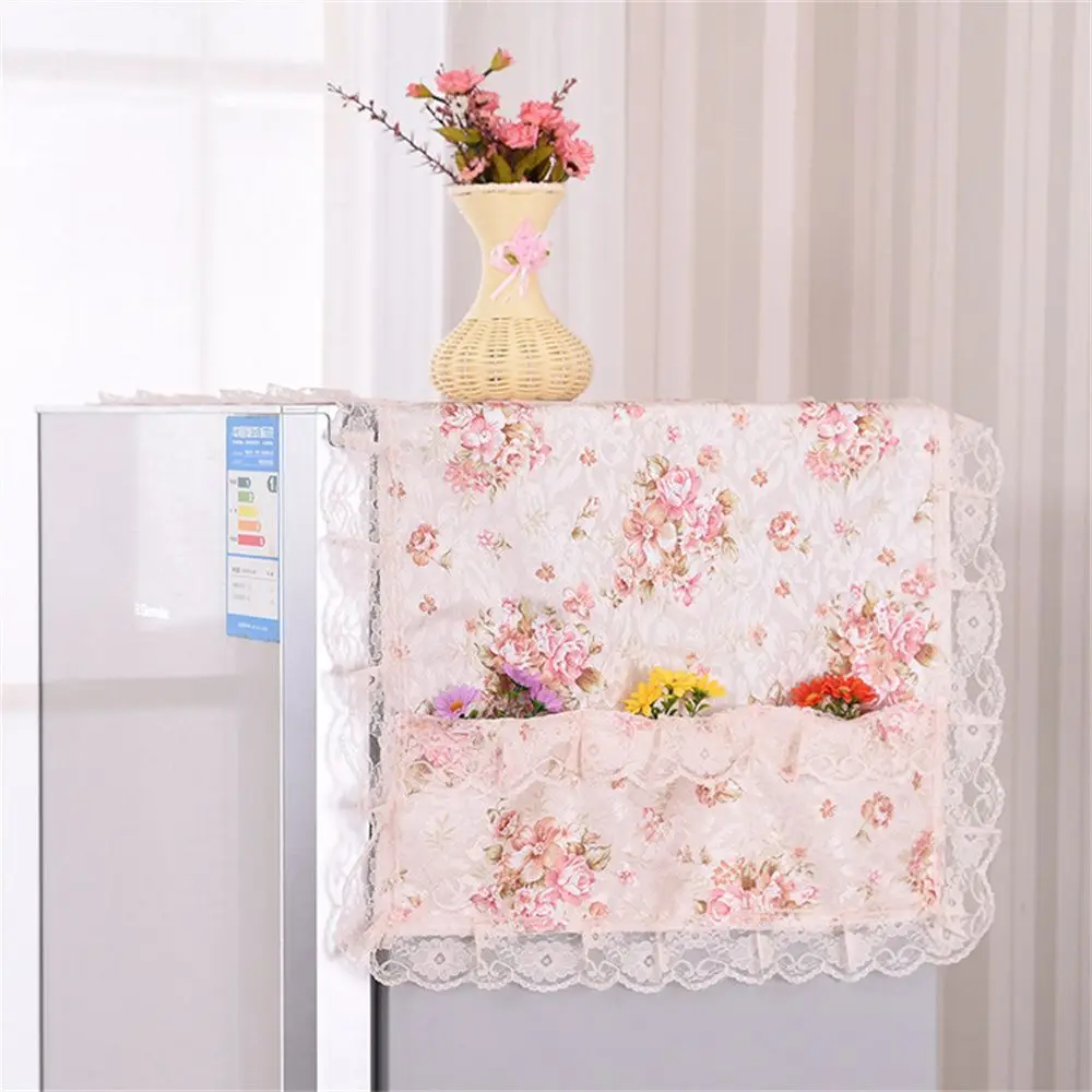 Floral Pattern Refrigerator Cover Dust Cover Flower Lace Hanging Bag Cloth Art Cloth Household Home Decor