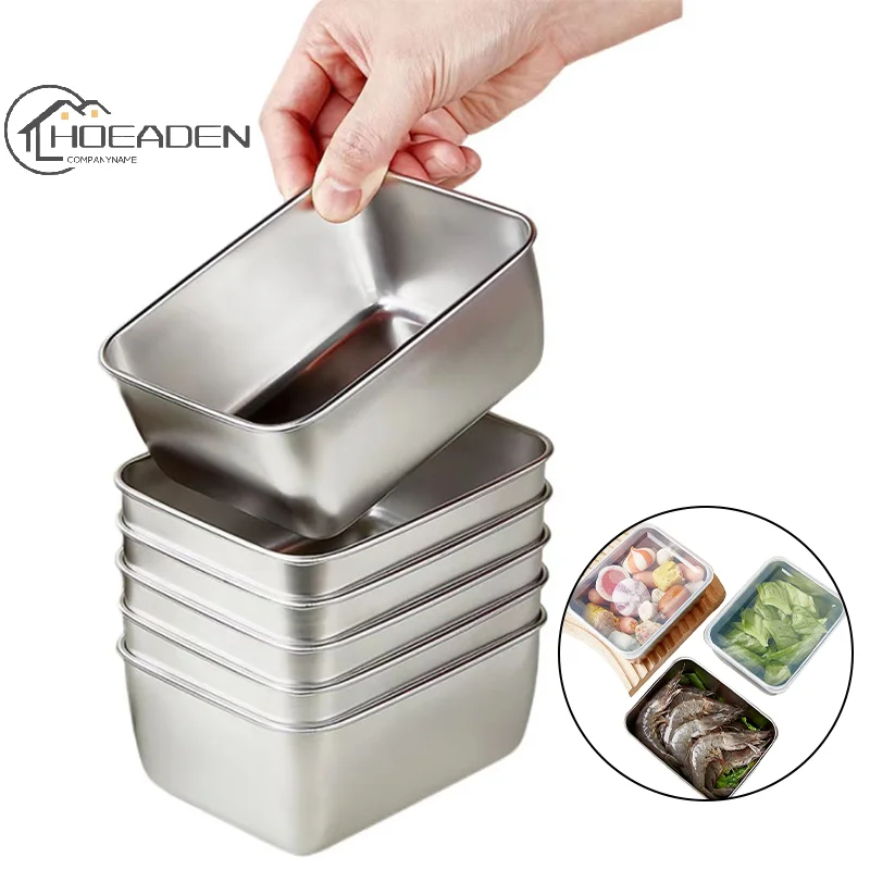 

Stainless Steel Fresh Keeping Box Food Storage Box Kitchen Storage Rectangular With Lid Sealing Box Outdoor Picnic Camping Box