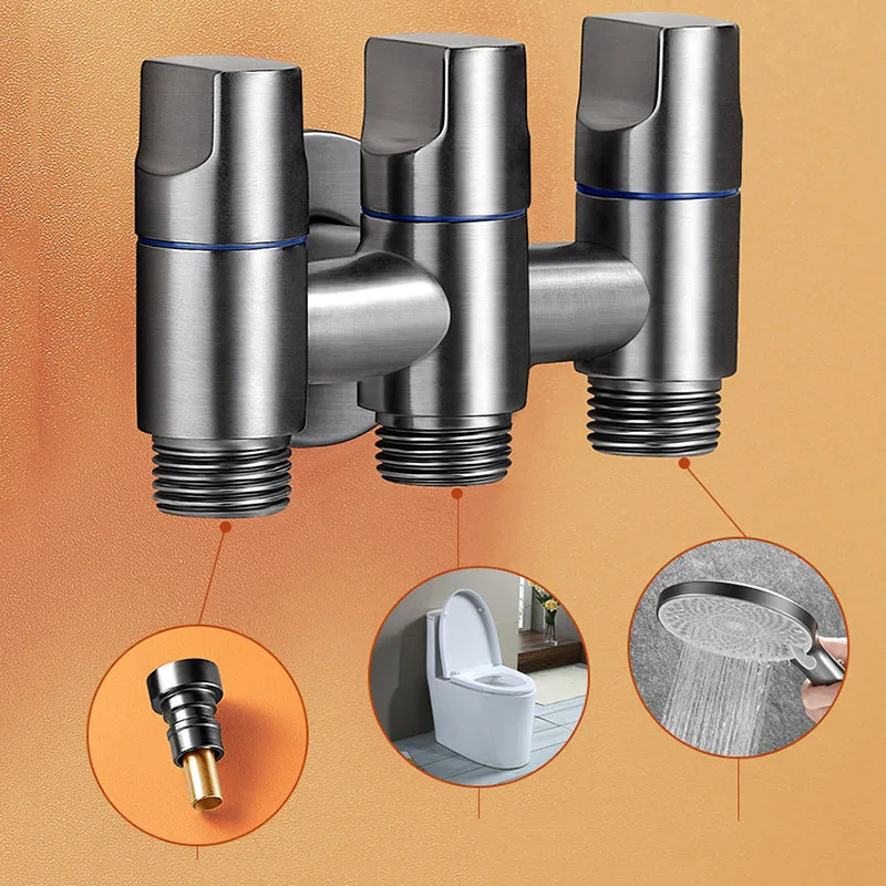 One-in Three-out Angle Valve Independent Switch Water Heater Toilet/Washing Machine Multi-function Three-Control Faucet