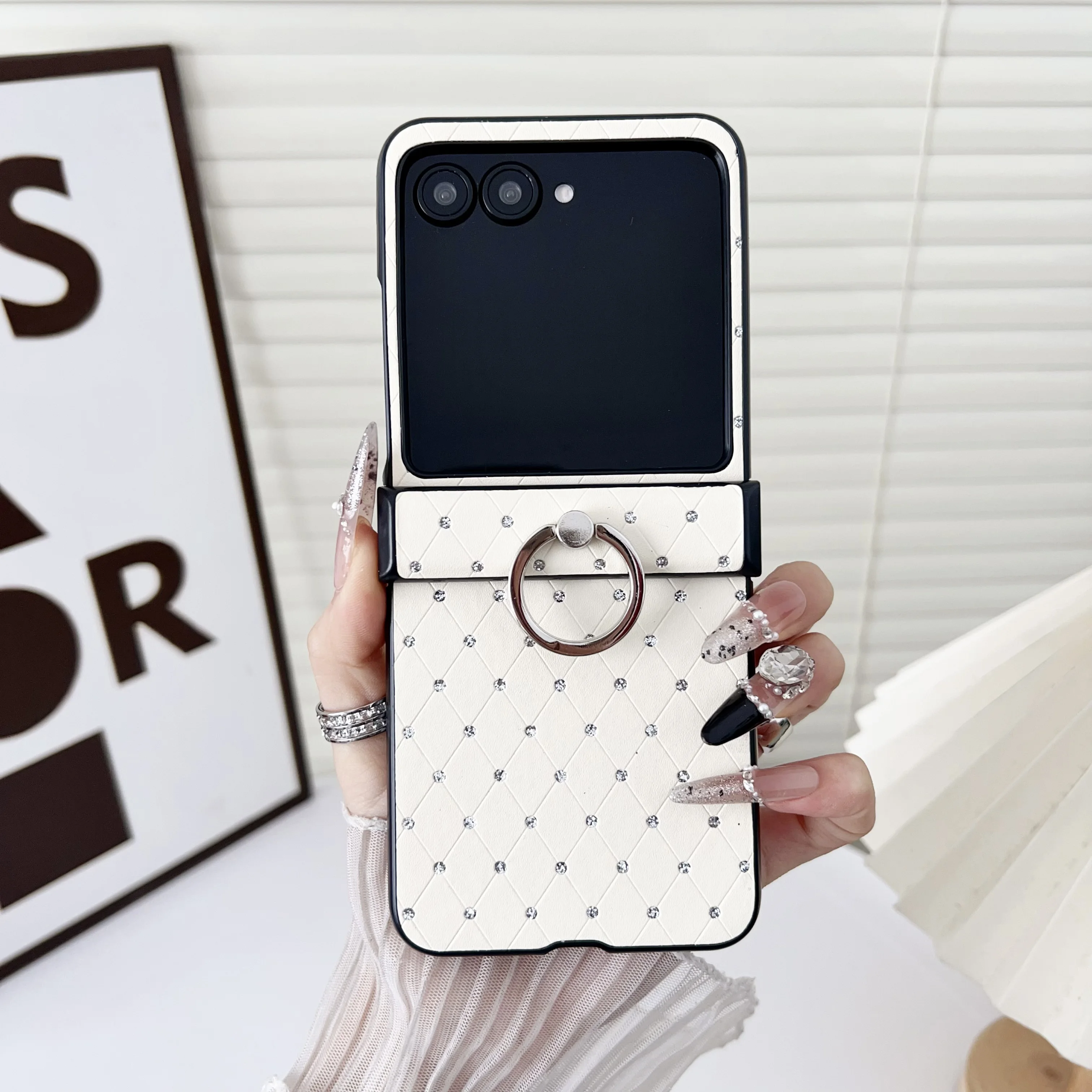 Luxury Diamond Glitter Ring Phone Case - 3-Piece Set with Hinge Protection and Shockproof Cover