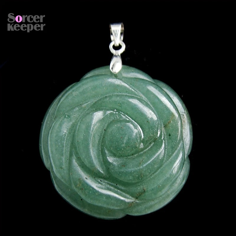 

Hand Carved Natural Aventurine Stone Flower Amulet Lucky Women Cute Pendant Necklace Fashion Crystal Jewelry Beads 1PCS -HS108