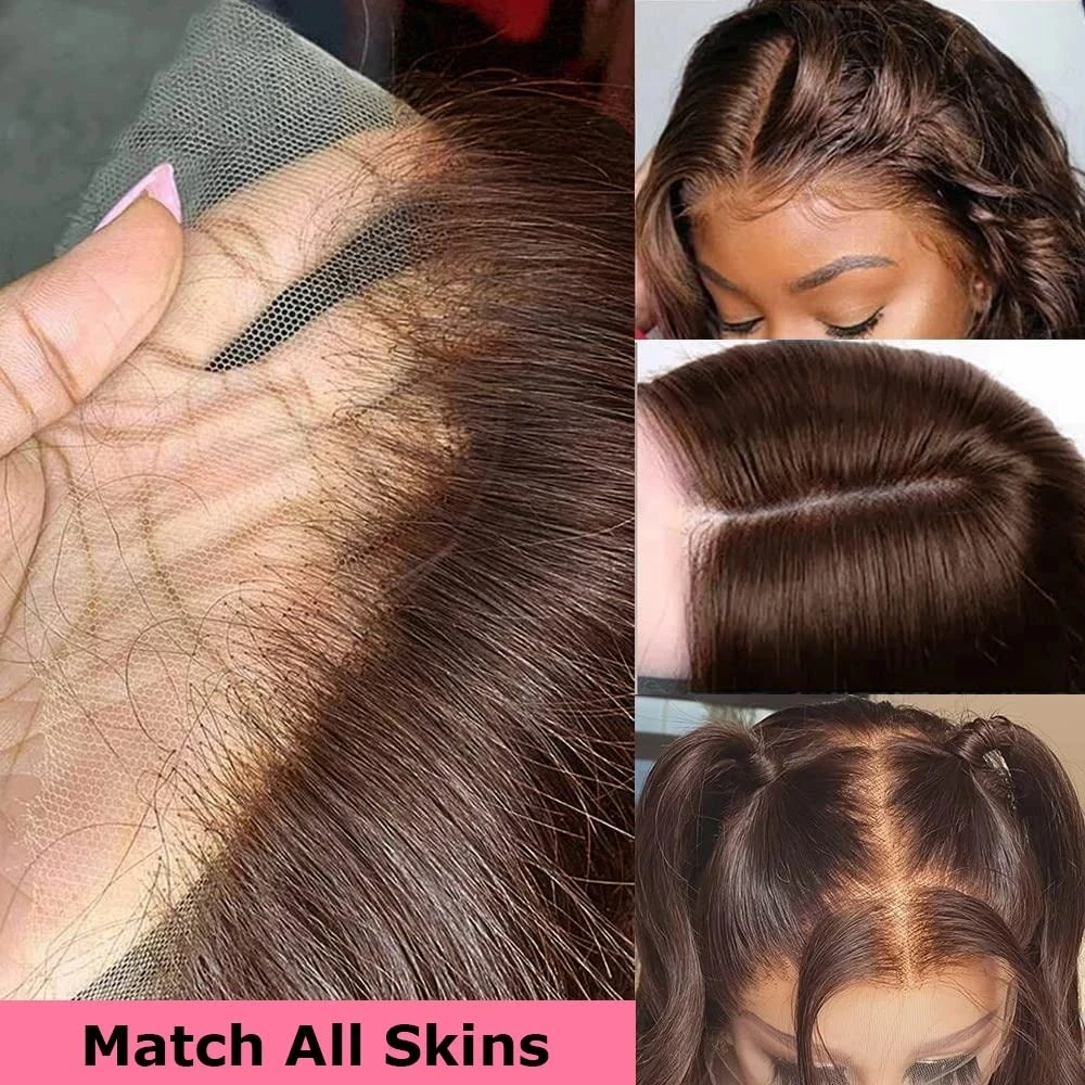 Chocolate Brown Color 4# Brazilan Straight Lace Frontal 13x5 Human Hair Wigs HD Lace Transparent Wig Natural Remy Glueless Sleek