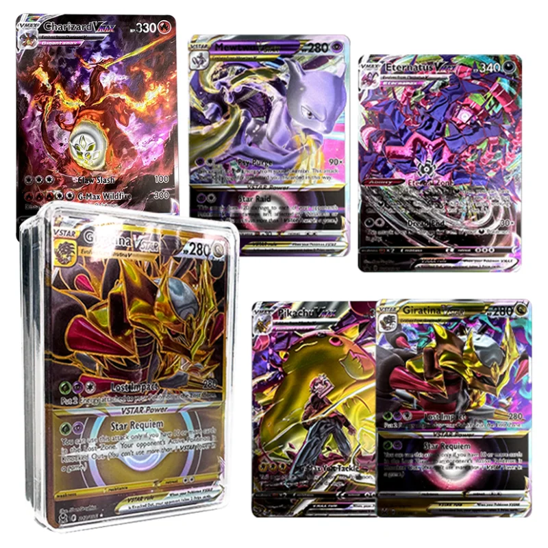 

55PCS Pokemon Anime Foil Card Charizard Pikachu Mewtwo English Vmax Clear Box Rare Battle Game Collectible Card Birthday Present