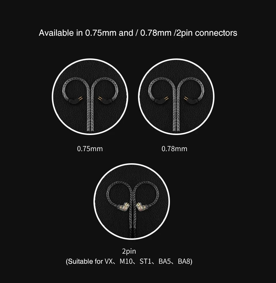 Original TRN Black Replacement Cable 0.75/0.78 Mm 2Pin Headphone Upgraded Cable 3.5mm Earphone Wire for TRN V10/V20/V60/V80