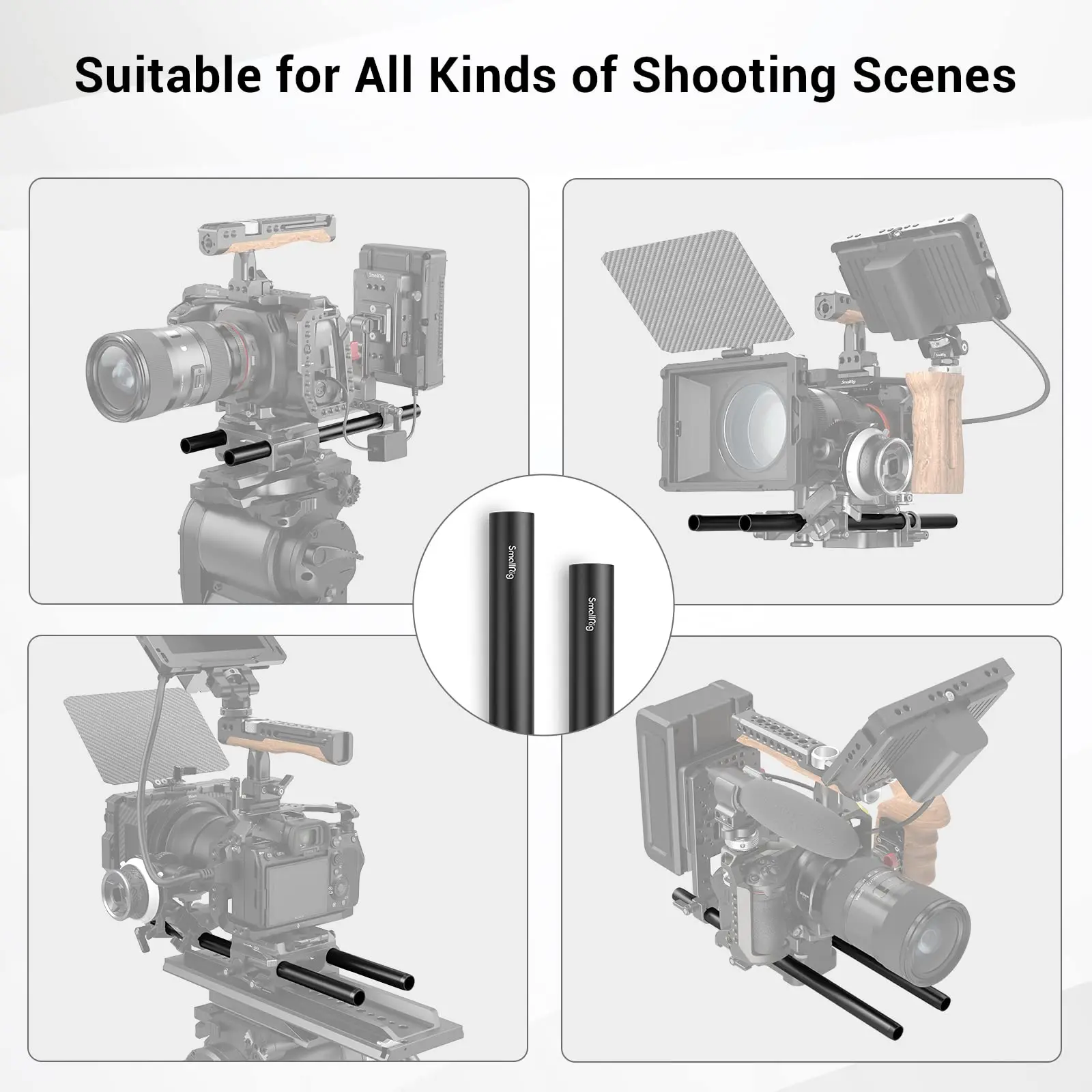 2pcs 15mm M12 Black Aluminum Alloy Rod (12 Inch) for DSLR Camera Accessory Kit ,