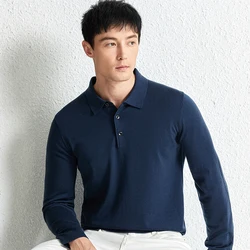 Top Grade 100% Worsted Wool Polo Shirt Men's Thin Merino Wool Knit Clothes Casual Turn Down Collar Knitwear Jumper Long Sleeved