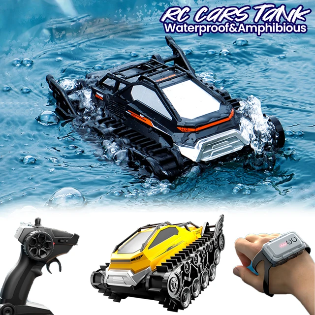 Rc Cars Tank Waterproof Amphibious Water Land All Terrain Tracked Tank Remote Control Crawler Vehicle Outdoor Cars Toy for Boys 1
