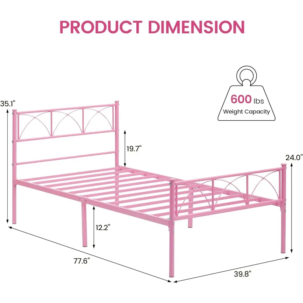 Platform Bed Frame with Headborad&Footboard,12.2 inches,No Box Spring Needed,Simple Assembly,Furniture(Pink,Twin) 2