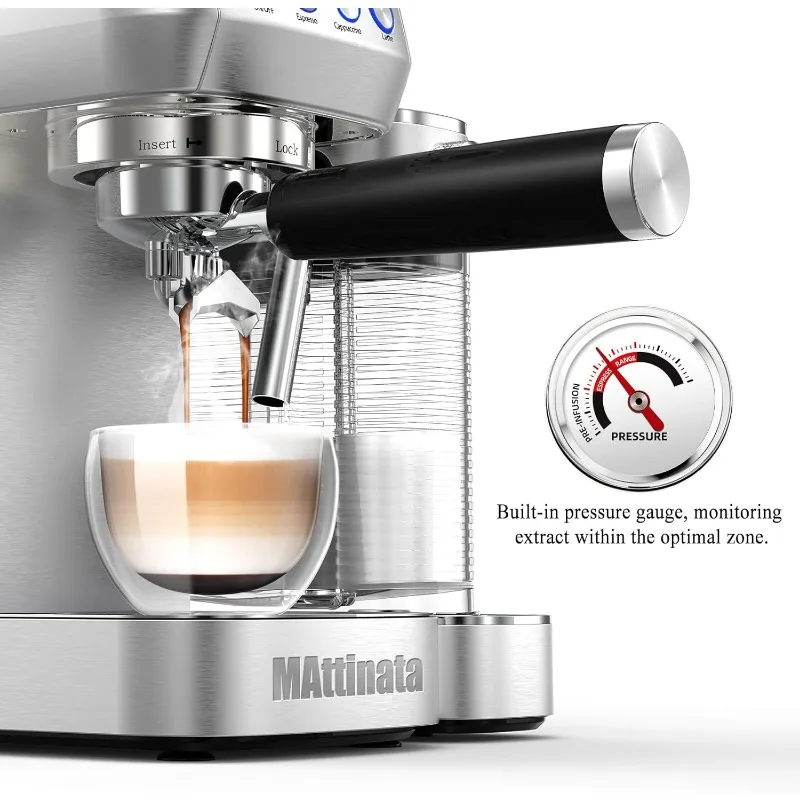 Espresso Machine 20 Bar, Cappuccino Machine with Automatic Milk Frother, Latte Machine with Pressure Gauges for Home Present 3