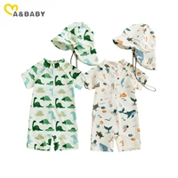 ma&baby 0-3Y Infant Toddler Kid Baby Boy Swimsuit Dinosaur Shell Print Zipper Swimwear + Hat Summer Beachwear Bathing Suit 1
