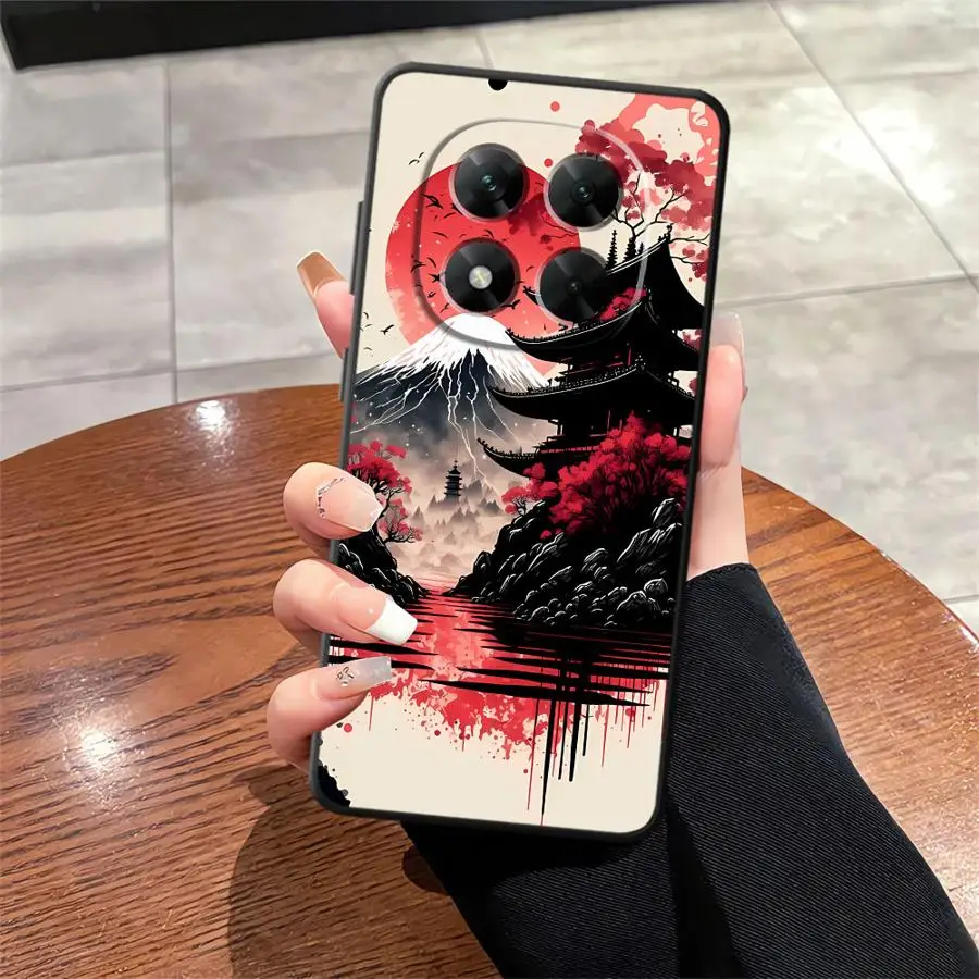Japanese Ancient House Painting Black Soft Phone Case