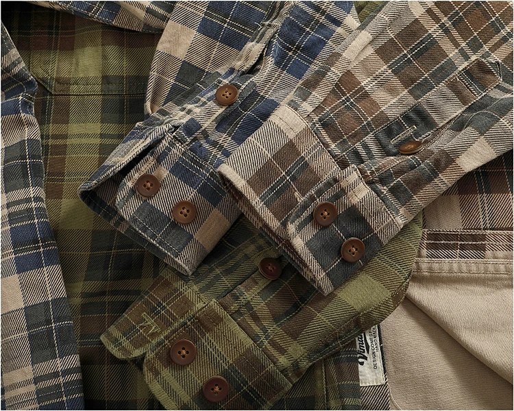 Schweres, klobiges, kariertes Langarmhemd aus Baumwolle für Herren, klassische Revertasche, farblich passende karierte Freizeithemdjacke – Detail 13