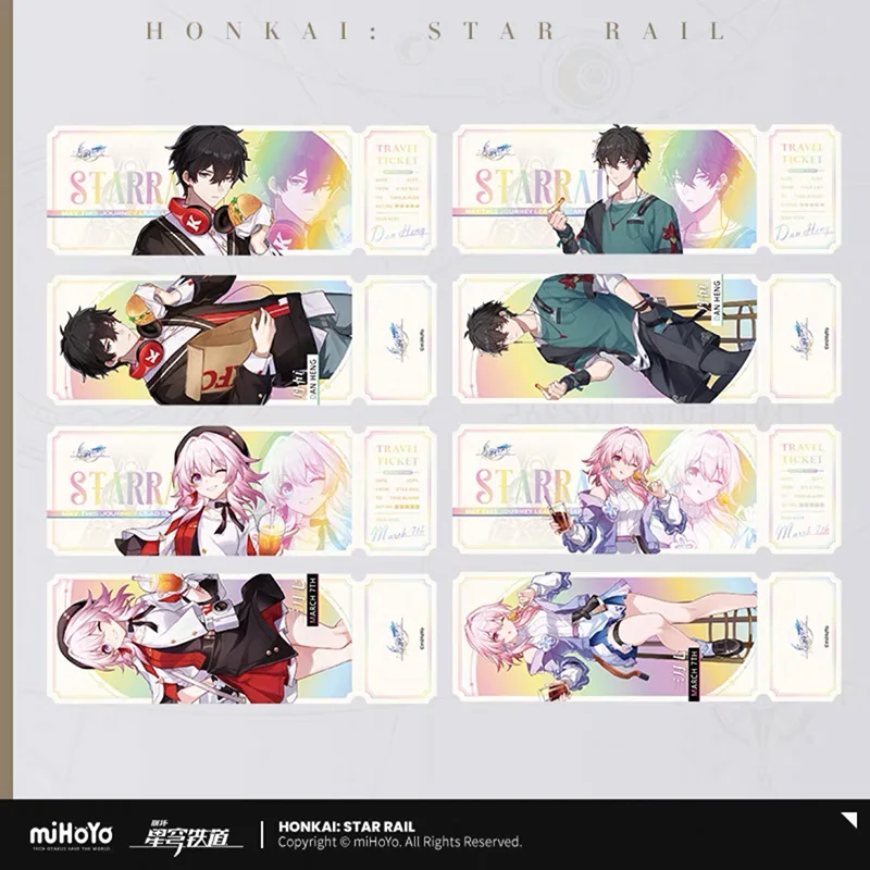 

Официальные лазерные билеты с символами компании Honkai Star Rail Merch, набор из 4 шт. Дэн Хэн, 7 марта 210x70 мм