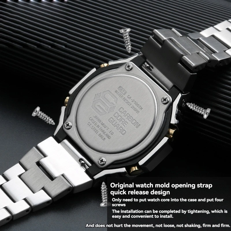 남성용 스테인리스강 금속 케이스 스트랩, 카시오 G-SHOCK GA-2100 GA2100 GA2110 용 시계 밴드, 개조 액세서리, GA-B2100