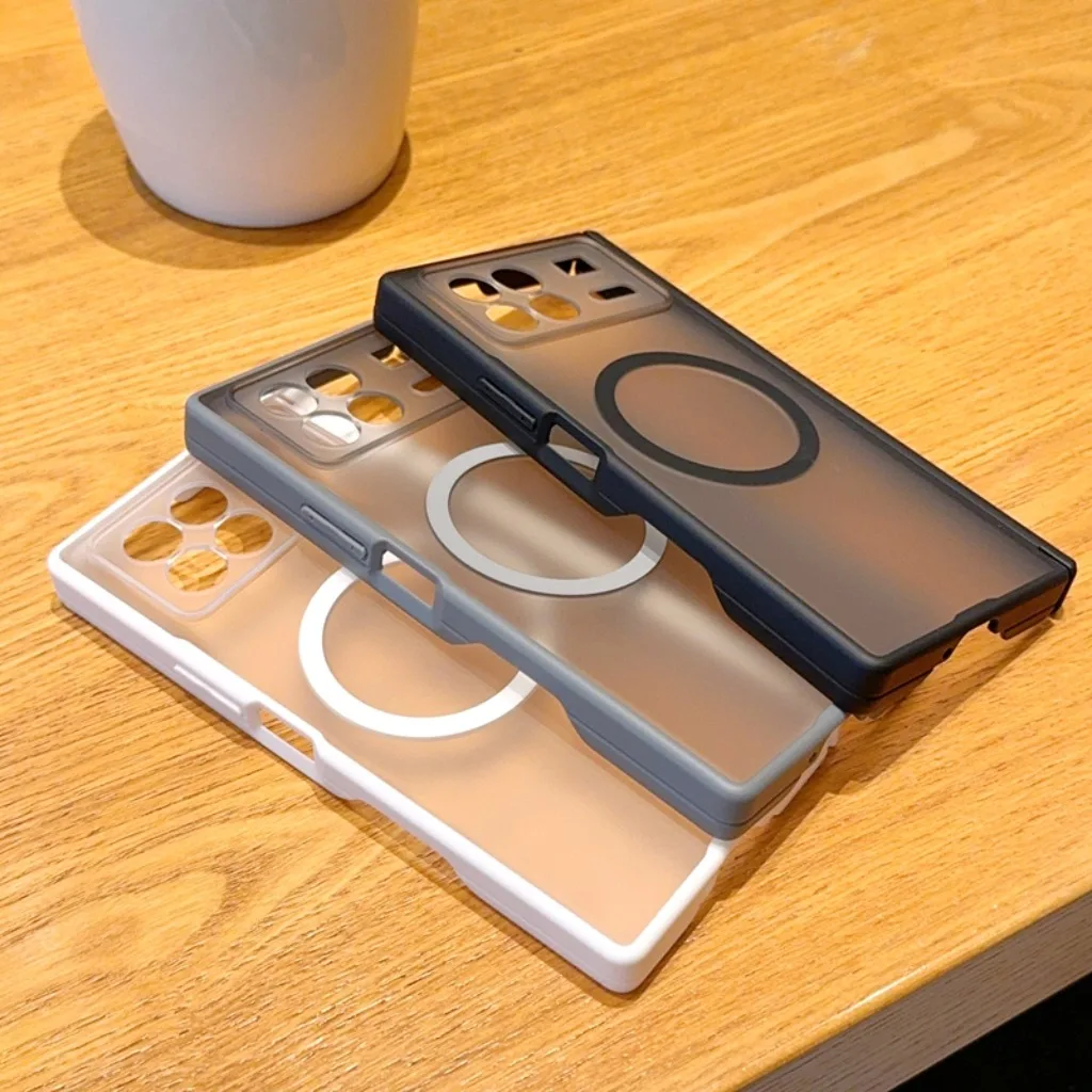 Matte Translucent Magnetic Phone Case with Full Hinge Protection - Wireless Charging & Shockproof Cover