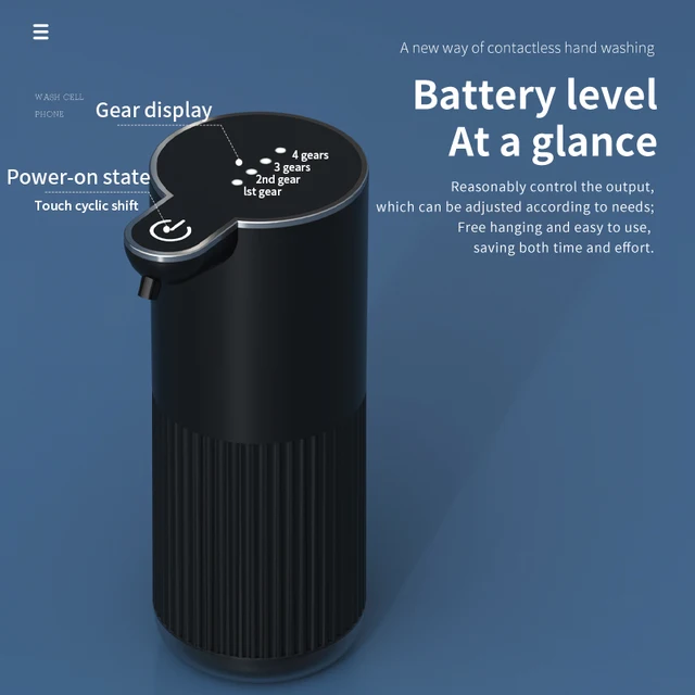 เครื่องจ่ายสบู่อัตโนมัติแบบชาร์จไฟได้ TypeC เครื่องจ่ายสบู่โฟมแบบไร้สัมผัส 380MLUSB เครื่องจ่ายสบู่ไฟฟ้า IPX5 กันน้ำ 1