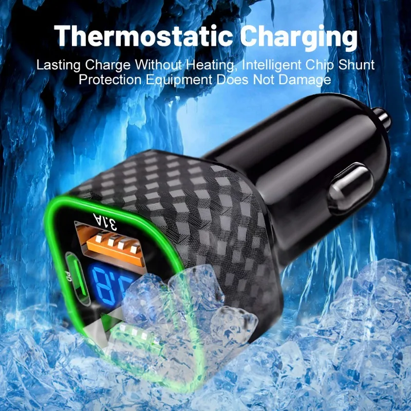 380W USB Car Phone Charger Dual PD 4 In 1 With Voltage Display Super Fast Charge Adapter For IPhone Xiaomi Samsung_voghion.com