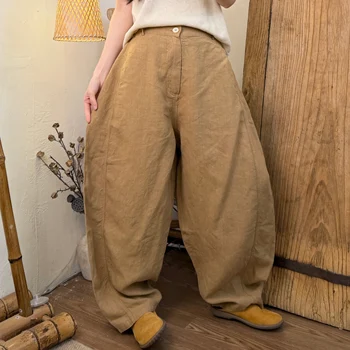 2026 Summer New Casual Artistic Style Solid Color Hemp Pants Women XY215 1