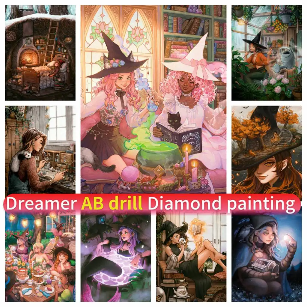 

Witch Girl Fantasy Gothic DIY Mosaic Art 5D AB Diamond Painting Full Drill Round Square Corss Stitch Kit Rhinestones Handmade