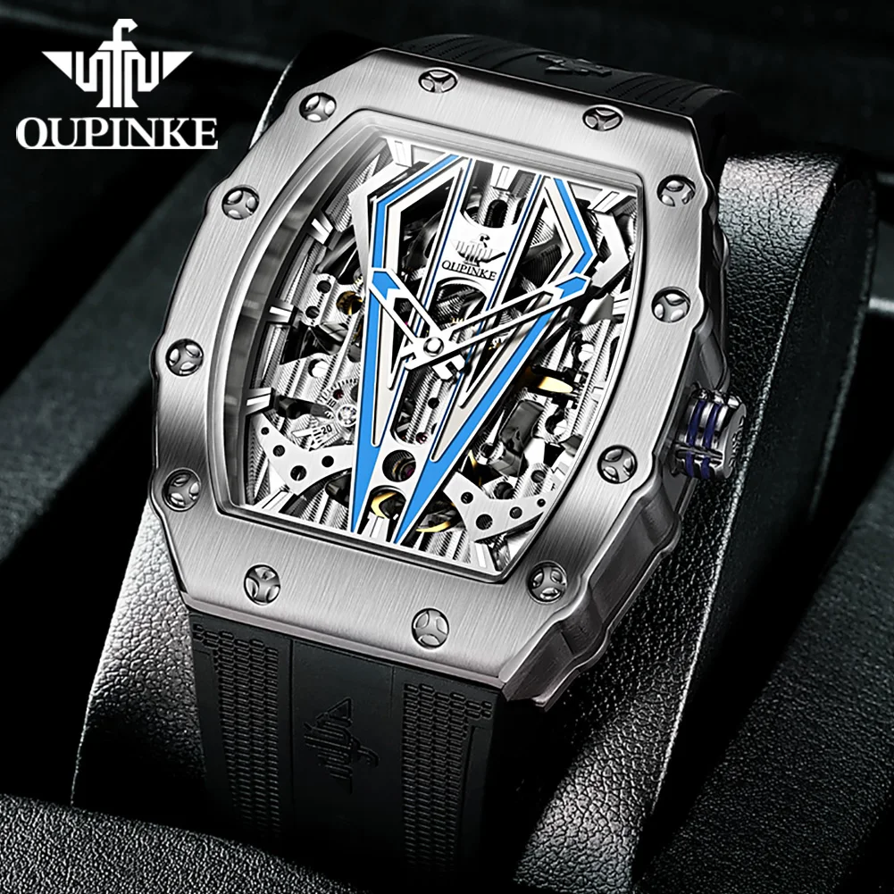 

OUPINKE Men's Automatic Self winding Mechanical Watch Luxury Silicone Band Men's Watch Waterproof Sapphire Frame Relojes Hombre