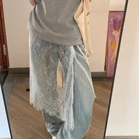 Midi Skirts Women Lace Drawstring Design Elegant Korean Style Spring Summer A-line High Waist Irregular Side Slit Fashion Street - Image 2