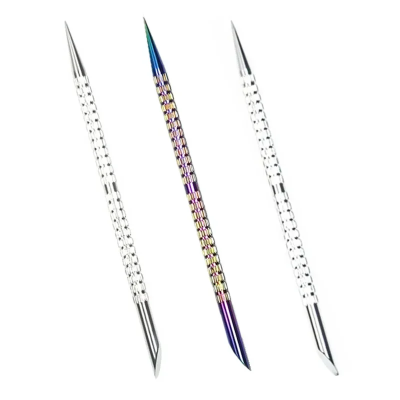 Double Ended Stainless Steel Beveled Steel Pusher Nail Remover Dead Skin Pusher Multi-Functional Nail Art Pen Tool 1 Piece