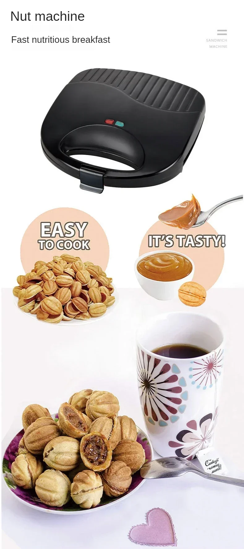 Description Picture 6 of itemHouselin Electric Walnut Cake Maker, 12 Wells 750w Waffle Maker, Automatic Mini Nut Cooking