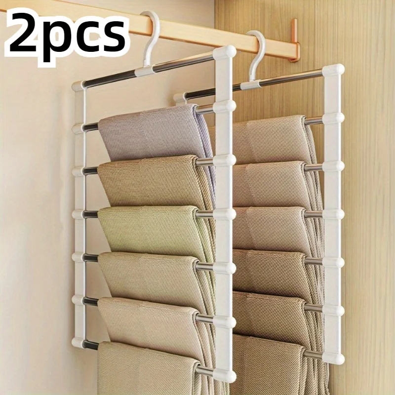 A Foldable Stainless Steel Pants Hanger-Space-Saving Jeans and Pants Organizing Box For Closet（2 Set） clothes hanger