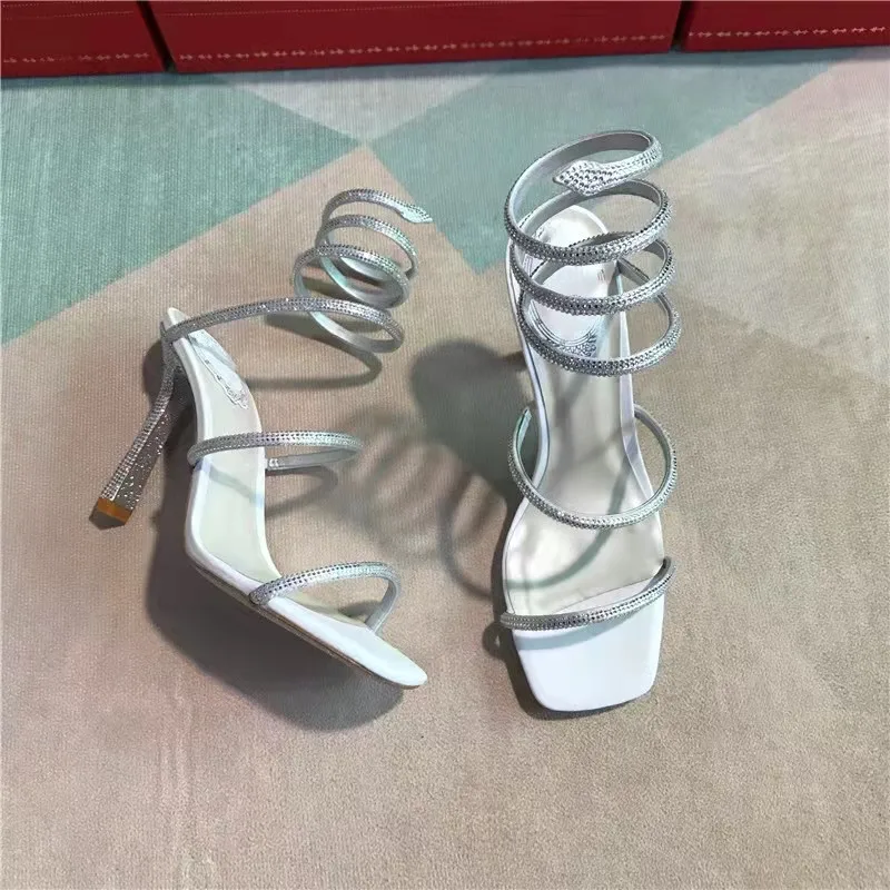 Summer Foreign Trade New High Heel Rhinestone Snake Wrapped Fashion Large Size Show Rhinestone Slim Heel Sandals for Women