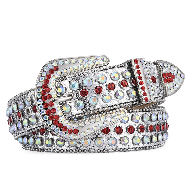 Men's Jeans Rhinestone Large Size Belt Women's Belt Western Denim Shiny Rivet Design Leather HipHop Punk Rock Y2K Style Belt