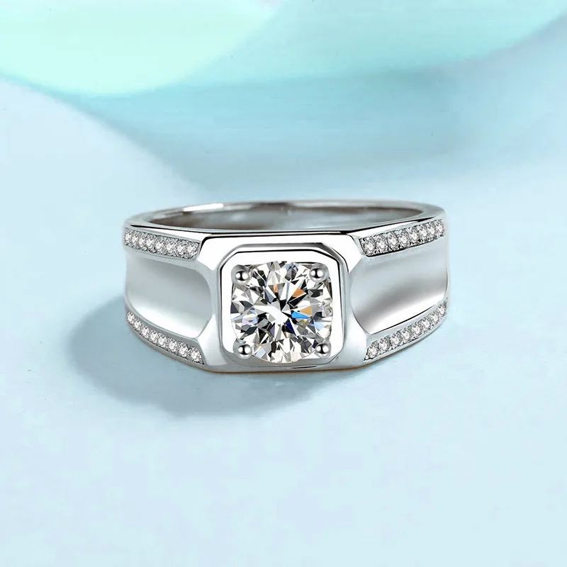 PT950 Platinum Diamond Ring Men's Ring One Carat Wedding Moissan Diamond Retro Rich Style Platinum Men's