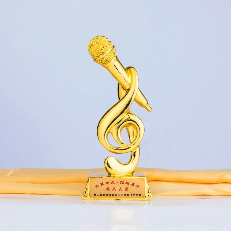 Customized Gold, Silver, Bronze Microphone Resin Trophy, Good Voice, Music Awards Cup, Singing Competition, Home Decoration, 1Pc