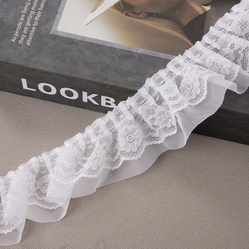5CM Wide Double Layers 3d Pleated Chiffon Fabric Frilled Needlework Ribbon Dress Collar Ruffle Trim DIY Clothing Sewing Decor chiffon fabric chiffon lace fabric clothing accessories