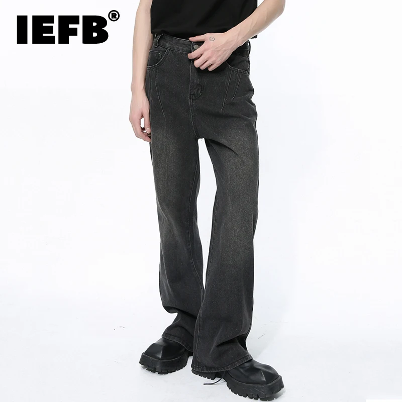 

IEFB Men's Wide Leg Jeans Vintage Solid Color Male Light Flare Denim Pants Pockets Men Trousers Casual Spring New Trendy 9C4516