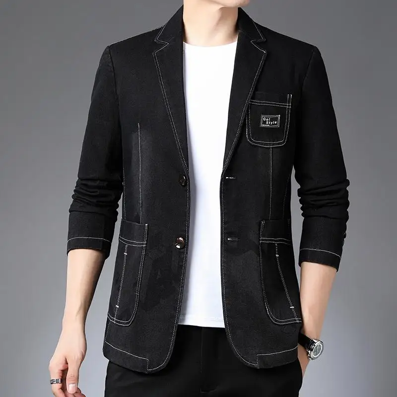 -Boutique Men's Fashion Business Gentleman Casual Slim-fit Elegant Korean Version of All Host Denim British Style Blazer