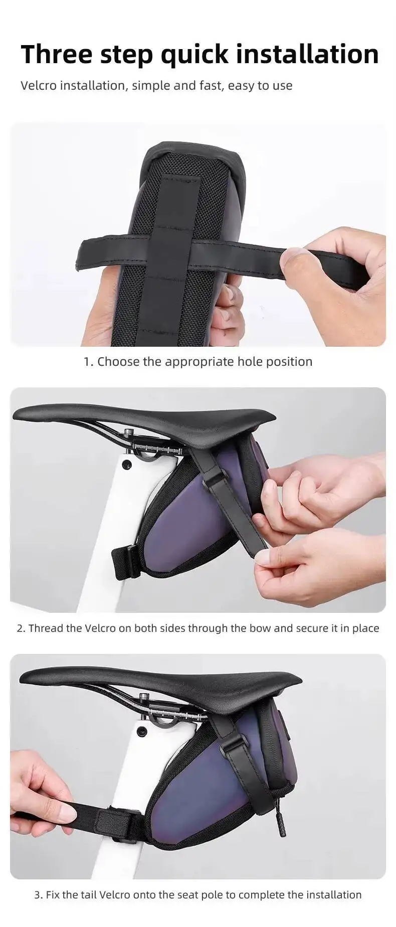 ESLNF Wasserdichte Hochreflektierende Fahrrad-Satteltasche für Rennrad und MTB, Tragbare Outdoor-Fahrradtasche – Detail 7