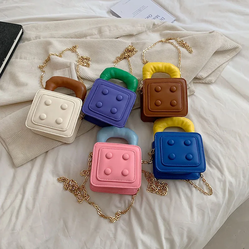 

Toddler Kids Mini Cute Candy Color Leather Handbag Gold Chain Crossbody Purse Little Girls Fashion Kawaii Shoulder Bag
